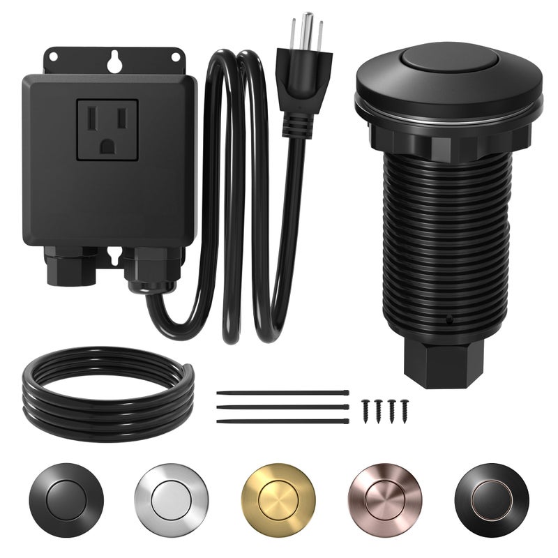 Joinfworld Garbage Disposal Air Switch Kit Waterproof Garbage Disposal Button Kit with Long Garbage Disposal Switch Matte Black - UL Listed - Image 1