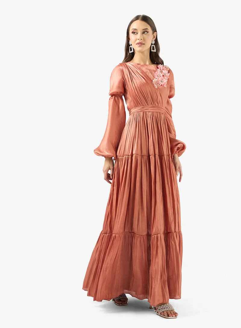 Tiered Satin Maxi Dress