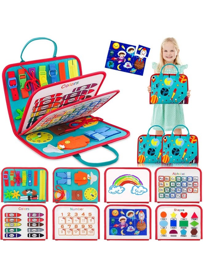 KolorFish - KolorFish Busy Board for Toddlers,Montessori Toys for Boys Girls 1 2 3 Year Old,Early Educational Activity Baby Sensory Toy,Autism Busy Book Travel Toys for Kids 3 4 5 6 7 Year Old (Space Blue) - Image 1