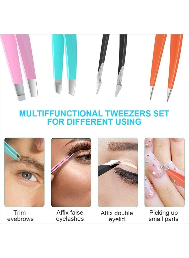 bedace Tweezers For Women Facial Hair,bedace 4 Pack Precision Tweezers For Eyebrows,Professional Slant Tip Tweezer Set For Ingrown Hair, Plucking Daily Beauty Tool with Leather Travel Case for Gifts - Image 3