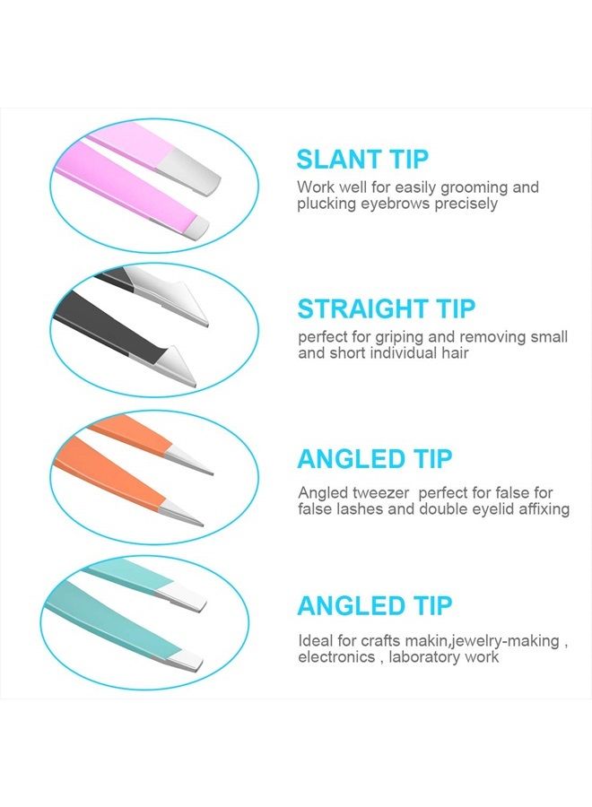 bedace Tweezers For Women Facial Hair,bedace 4 Pack Precision Tweezers For Eyebrows,Professional Slant Tip Tweezer Set For Ingrown Hair, Plucking Daily Beauty Tool with Leather Travel Case for Gifts - Image 2