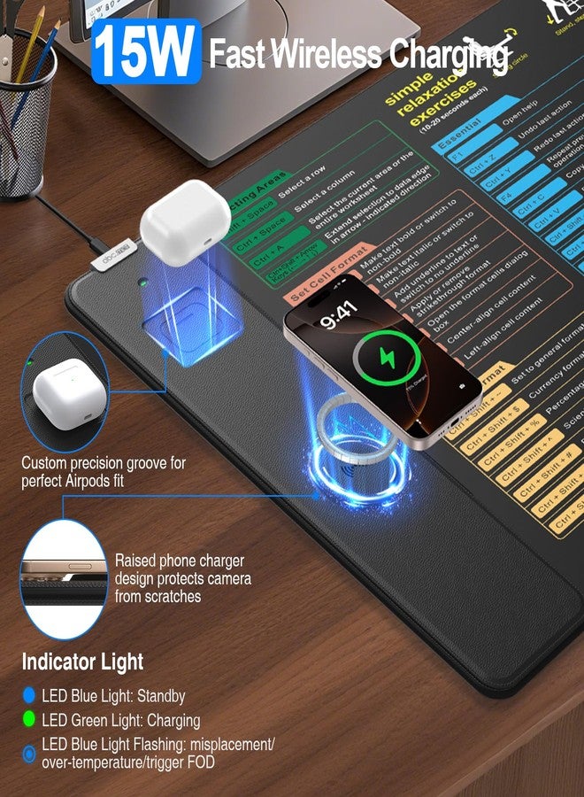 abc.mat Excel Cheat Sheet Mouse Pad with Wireless Charging, 31.5"x15.8" Extended Excel Shortcuts Desk Pad, Waterproof Ultra-Smooth Keyboard Mat, Non-Slip Base, with 20W PD Adapter - Image 2