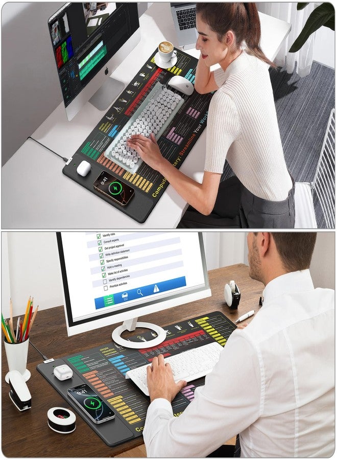 abc.mat Excel Cheat Sheet Mouse Pad with Wireless Charging, 31.5"x15.8" Extended Excel Shortcuts Desk Pad, Waterproof Ultra-Smooth Keyboard Mat, Non-Slip Base, with 20W PD Adapter - Image 4