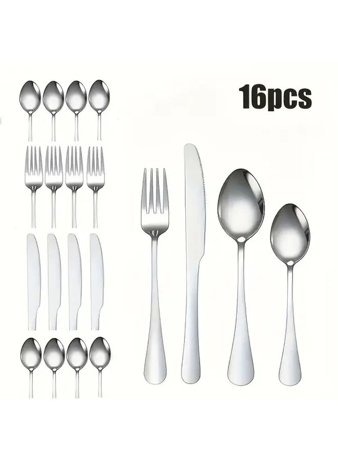 Silvery Stainless Steel 16 Piece Tableware Set With Spoons Forks Knives - Image 1