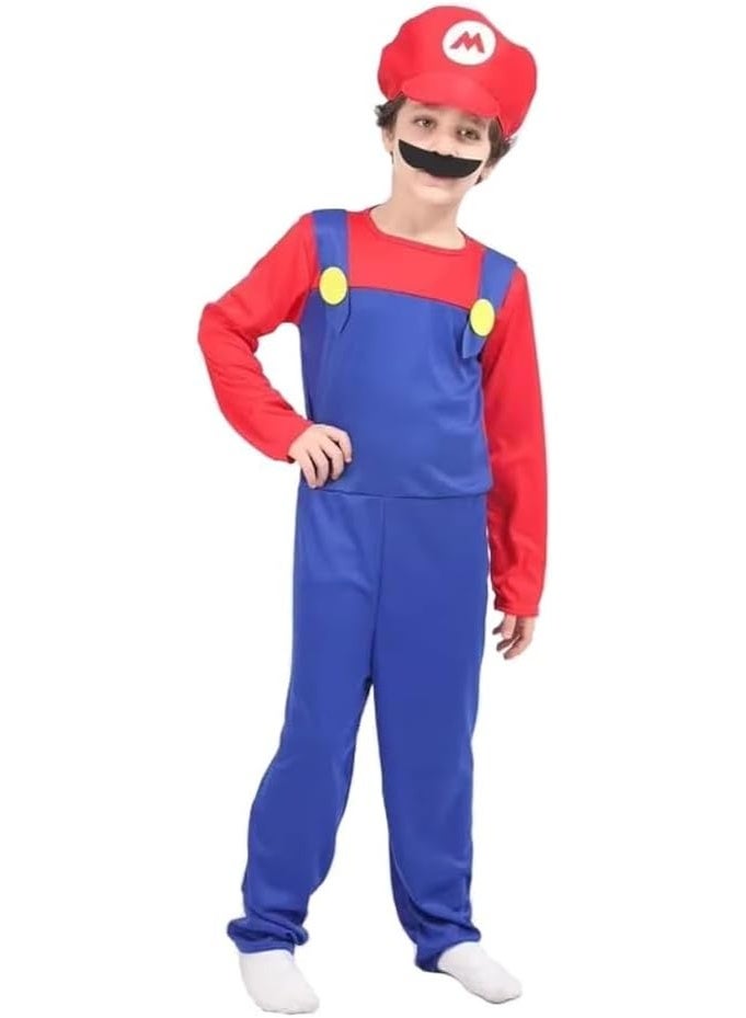 Brain Giggles BrainGiggles Super Mario Costume for Kids – Super Brother Cosplay Jumpsuit with Mario Hat & Mustache Accessories, Halloween Costume for Boys, Book Day Outfit - Image 1