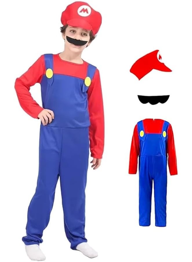 Brain Giggles BrainGiggles Super Mario Costume for Kids – Super Brother Cosplay Jumpsuit with Mario Hat & Mustache Accessories, Halloween Costume for Boys, Book Day Outfit - Image 2