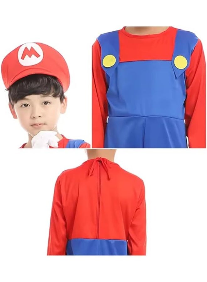 Brain Giggles BrainGiggles Super Mario Costume for Kids – Super Brother Cosplay Jumpsuit with Mario Hat & Mustache Accessories, Halloween Costume for Boys, Book Day Outfit - Image 3