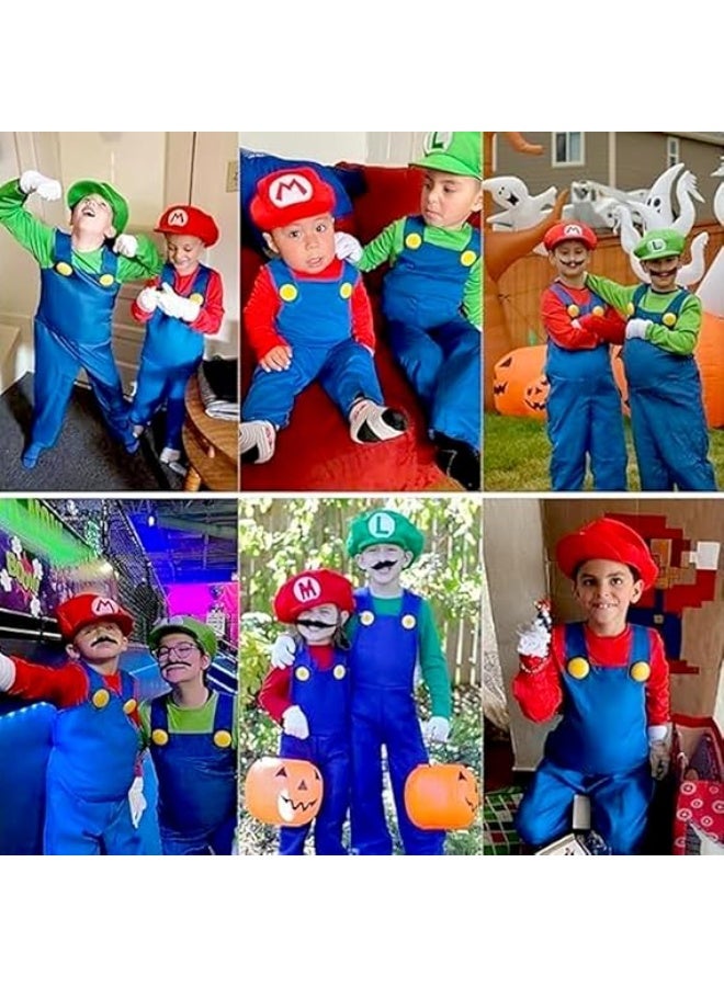 Brain Giggles BrainGiggles Super Mario Costume for Kids – Super Brother Cosplay Jumpsuit with Mario Hat & Mustache Accessories, Halloween Costume for Boys, Book Day Outfit - Image 5