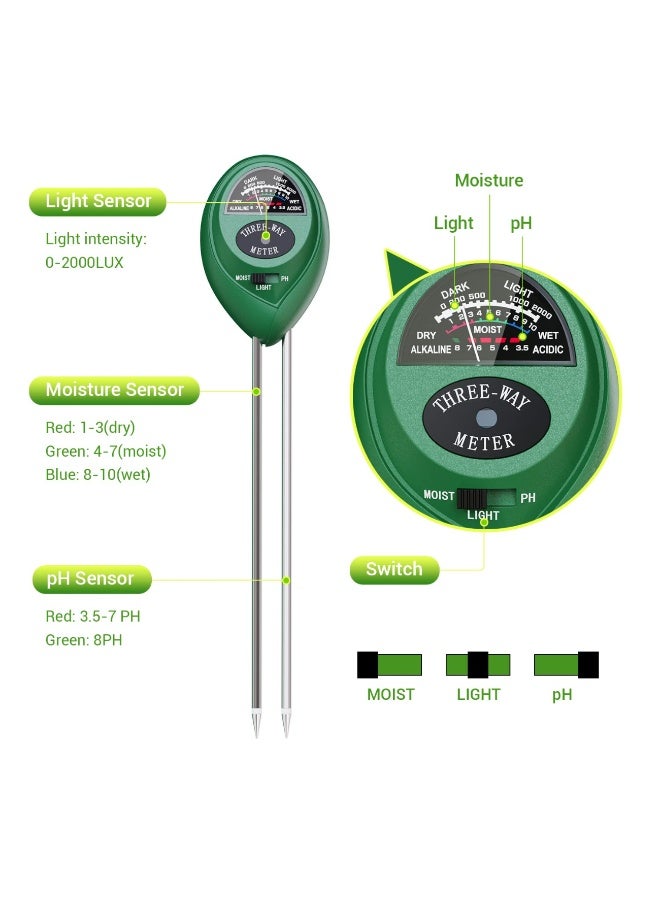 Soil PH Meter, 3-in-1 Soil Moisture/Light/pH Tester Gardening Tool Tester Kits for Garden Farm Lawn Planter, Indoor Outdoor Use - Image 3