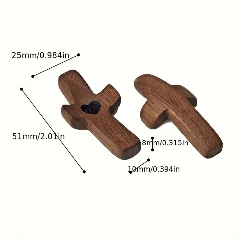7 Vintage Walnut Wood Thumb Crosses with Heart Charms for Towels - Image 4