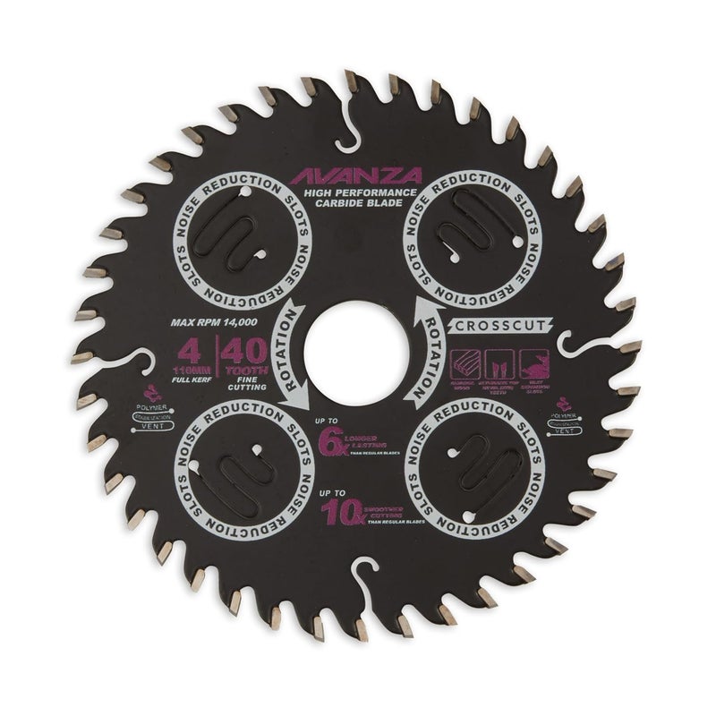 AVANZA Full-Kerf TCT Saw Blade 4 X 40. Best suited for cutting of plywood and crosscutting of woods. SUPER SMOOTH! DuraShield™ coated and Anti-Vibration Technology in-built. - Image 1