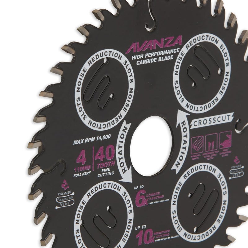 AVANZA Full-Kerf TCT Saw Blade 4 X 40. Best suited for cutting of plywood and crosscutting of woods. SUPER SMOOTH! DuraShield™ coated and Anti-Vibration Technology in-built. - Image 4