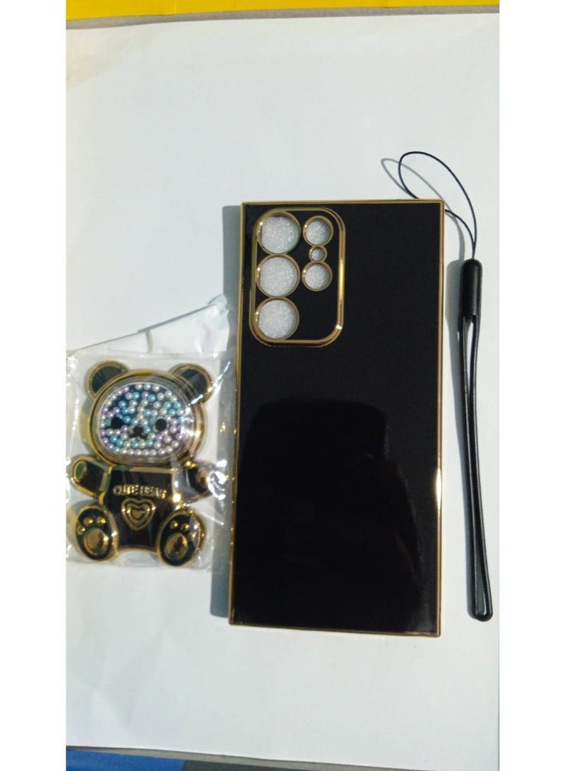 Temu Cartoon bear design phone case with built-in stand and wrist strap, compatible with Samsung S22 Ultra - Image 2