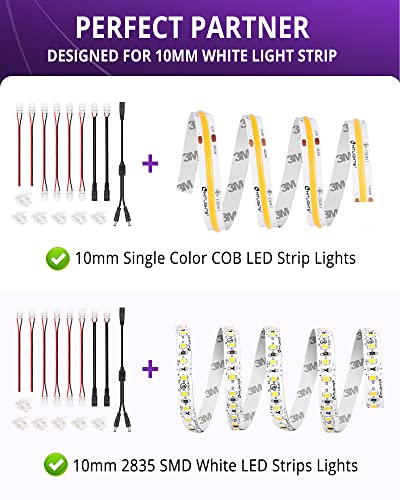 HitLights LED Strip Connector 2Pin 10mm Connector Kit Include Gapless Connector, Jumper Connectors, Pigtail Connector, DC Female and Connector, DC Jack Splitter for COB/2835 Single Color LED Strips - Image 3