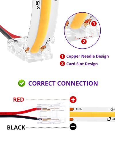 HitLights LED Strip Connector 2Pin 10mm Connector Kit Include Gapless Connector, Jumper Connectors, Pigtail Connector, DC Female and Connector, DC Jack Splitter for COB/2835 Single Color LED Strips - Image 2
