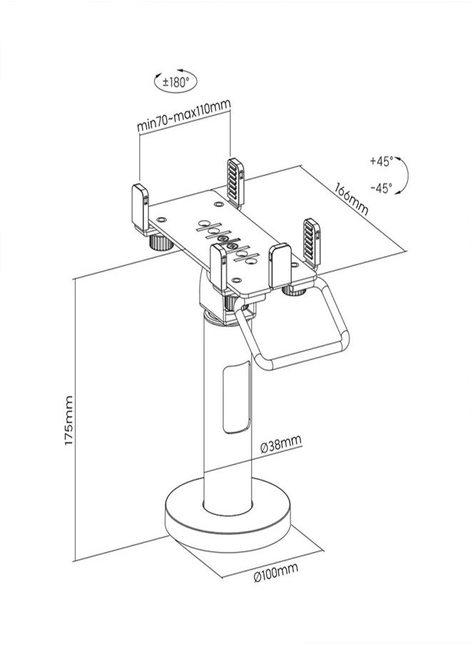 Skill Tech SH 006PS Universal Swivel & Tilt POS Terminal Stand, Profile 175mm, Adjustable Panel Size 166mm x (70–110mm) (6.5" x 2.8"–4.3")  - Image 3