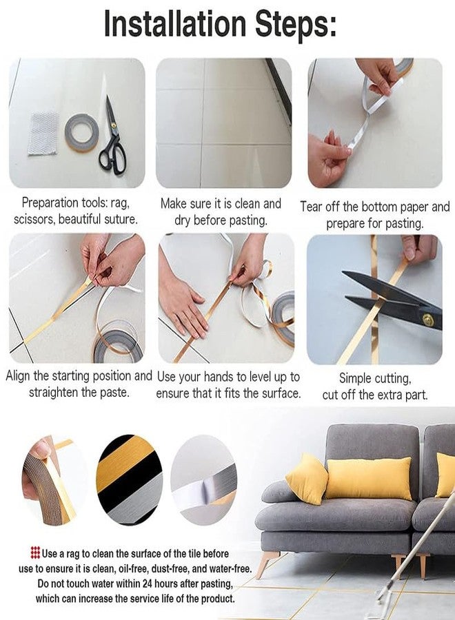 OffyBird Waterproof Golden Tile Sticker Tape 50M - Self-Adhesive Seam Sealing Strip for Wall, Floor, Ceiling, Kitchen, Cabinet - Tile Line Decoration Tape for Home & Interior Design (1cm Wide, Golden) - Image 4
