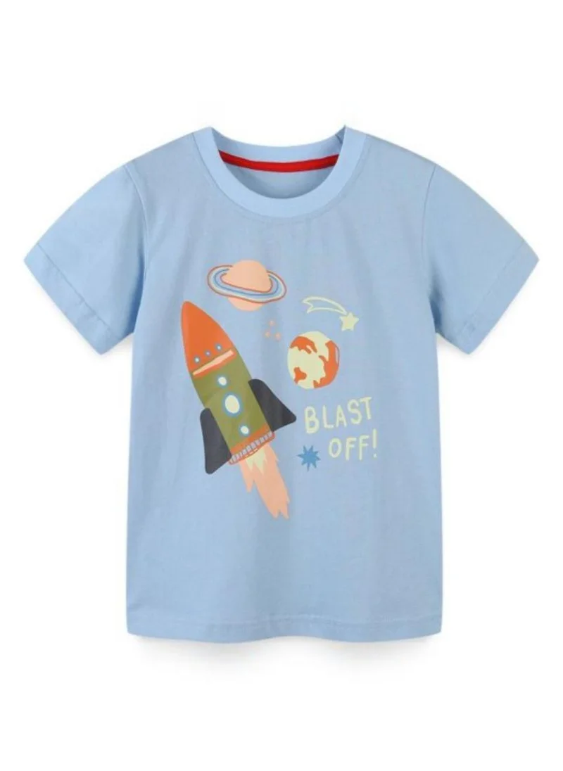 YUNIQEE Blue Graphic Printed Round Neck T-shirt