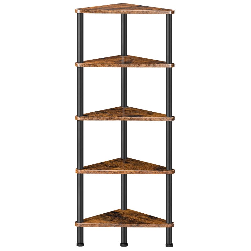 HOOBRO Corner Shelf Stand, Industrial 5-Tier Corner Bookshelf with Metal Frame, Plant Display Shelf, Small Bookcase for Small Spaces, Bedroom, Living Room, Rustic Brown BF33CJ01 - Image 1