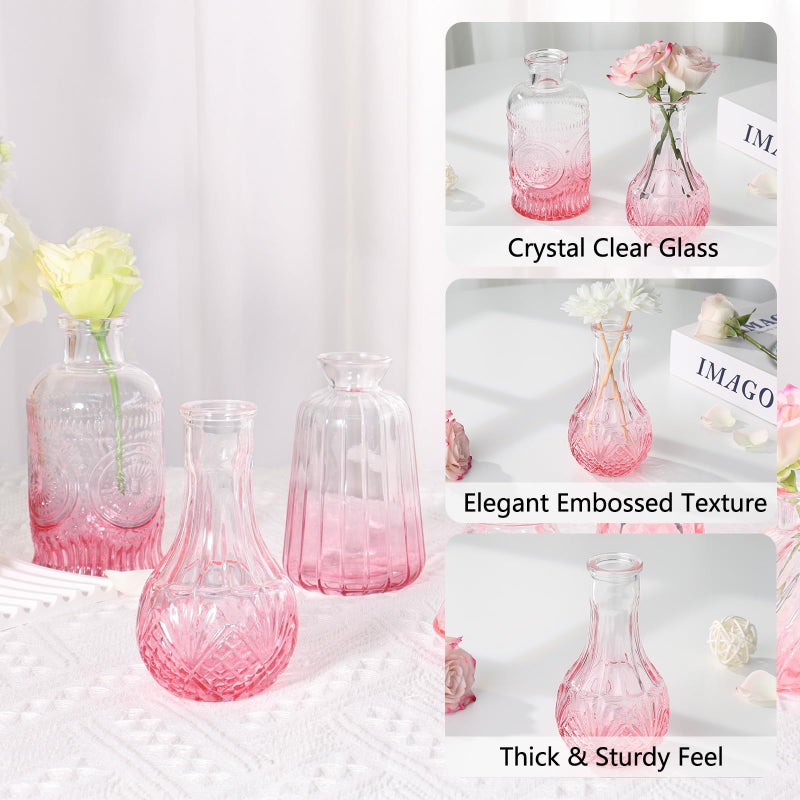 RUCKAE Flower Vase in Bulk 22 Glass Bud Vases Vintage Small Vases for Centerpiece Table Wedding Decorations Home Decor Party (Gradient Pink 22 Pack) - Image 3
