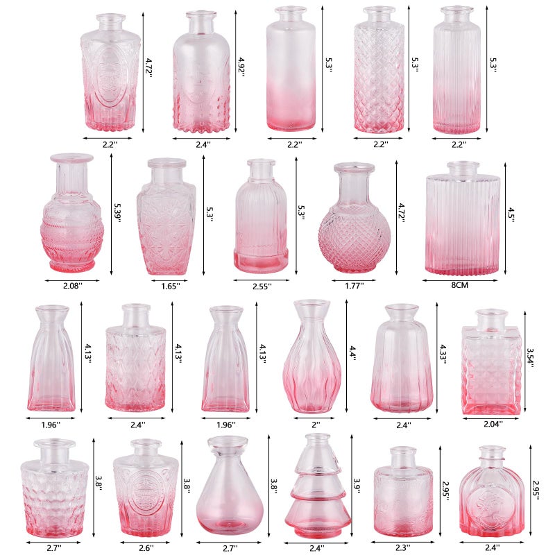 RUCKAE Flower Vase in Bulk 22 Glass Bud Vases Vintage Small Vases for Centerpiece Table Wedding Decorations Home Decor Party (Gradient Pink 22 Pack) - Image 2