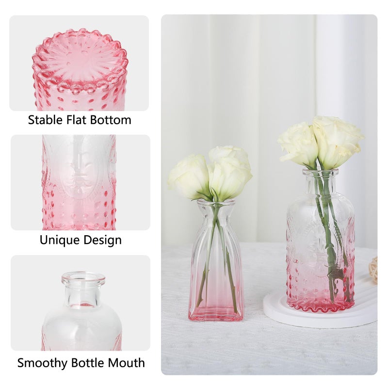 RUCKAE Flower Vase in Bulk 22 Glass Bud Vases Vintage Small Vases for Centerpiece Table Wedding Decorations Home Decor Party (Gradient Pink 22 Pack) - Image 5