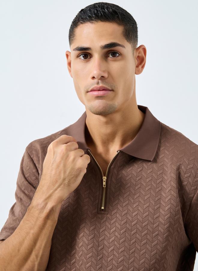 Styli Relaxed Fit Quarter Zip Pique Polo - Image 1