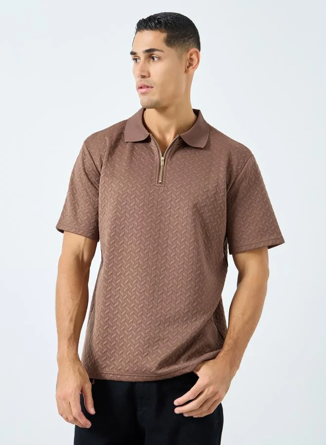 Styli Styli Relaxed Fit Quarter Zip Pique Polo