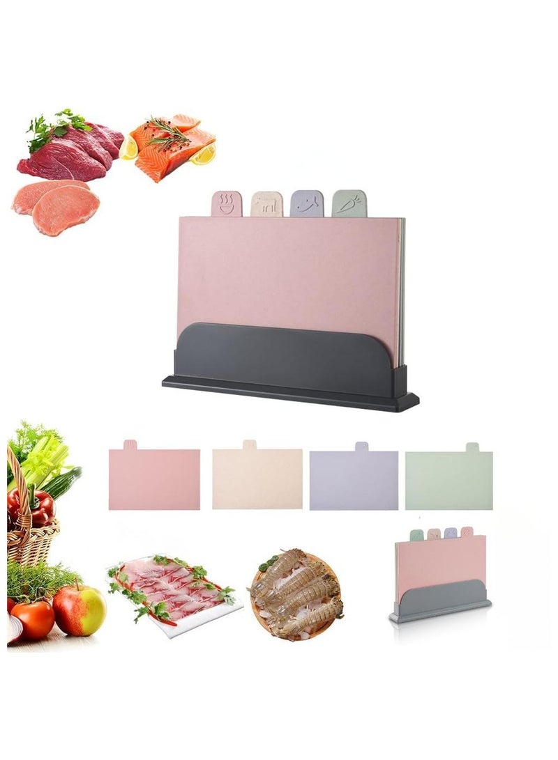 Cutting Boards Set for Kitchen,Colour Coded Wheat Straw Cutting Board with Holder Chopping Board Set of 4 Non Slip,Chopping Board for Kitchen Different Food Types Pink - Image 1