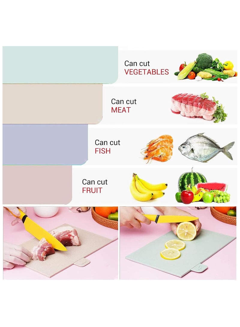Cutting Boards Set for Kitchen,Colour Coded Wheat Straw Cutting Board with Holder Chopping Board Set of 4 Non Slip,Chopping Board for Kitchen Different Food Types Pink - Image 2