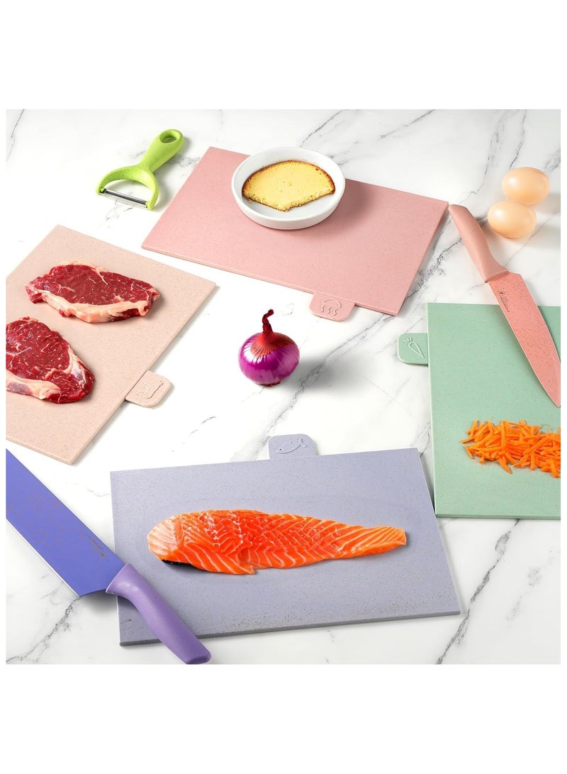Cutting Boards Set for Kitchen,Colour Coded Wheat Straw Cutting Board with Holder Chopping Board Set of 4 Non Slip,Chopping Board for Kitchen Different Food Types Pink - Image 3