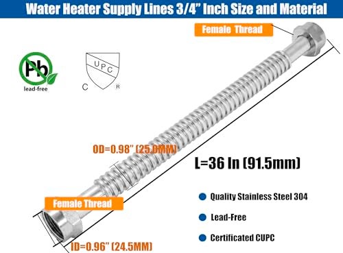 WHK 2 Pack 36Inch Water Heater 34 Flexible Hose Connector Water Supply Line 34 Inch FIP to Connect Water HeaterWater SoftenerWater Filter Stainless Steel - Image 3