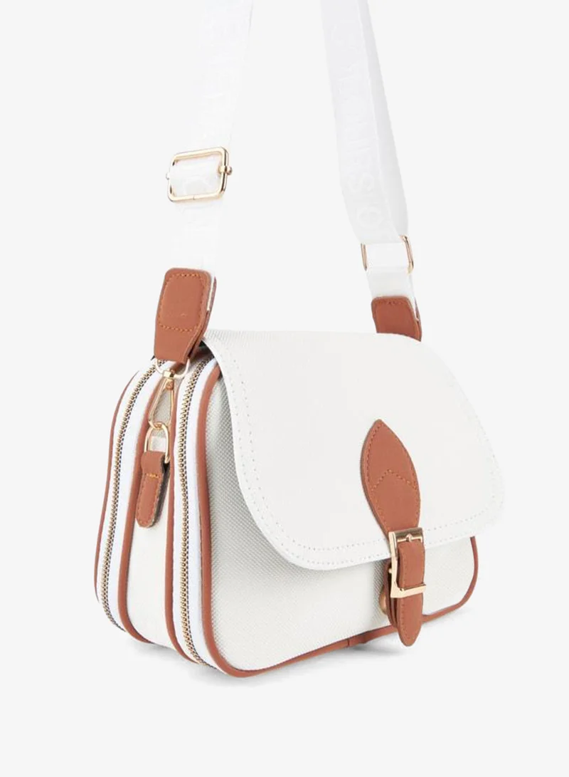 Women's Clover White Taba 4-Pocket Zipper and Snap Closure Handbag and Shoulder Bag.