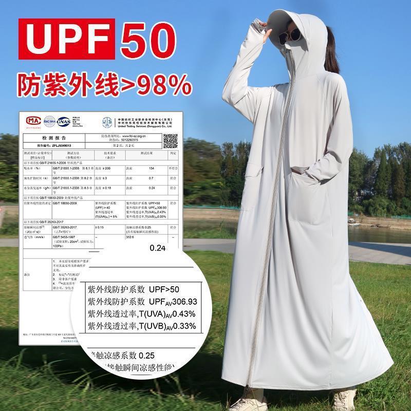 Generic Extra Large Size 150kg Long Full-Body Breathable Hooded Sun Protection Clothing for Women Anti-Uv Sports Windbreaker Jacket Thin Light gray 