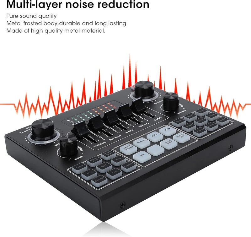 klarako V9 Live Broadcast Sound Card, External Stereo Audio Mixer Broadcast Voice Changer Metal Frosted Body Fit for Computer Games/Mobile Phones/Live Broadcast - Image 4