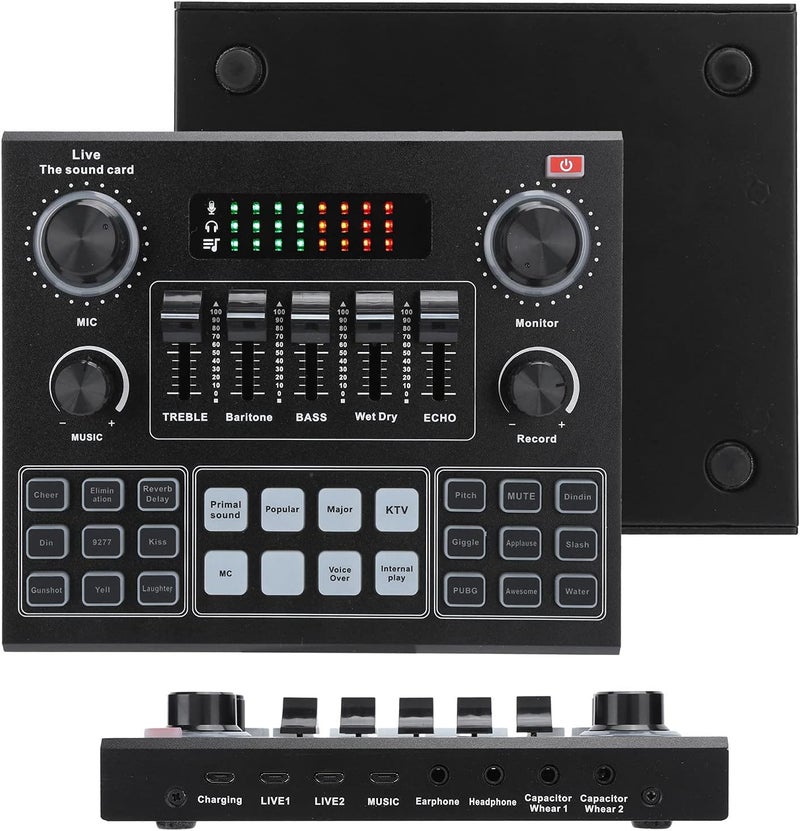 klarako V9 Live Broadcast Sound Card, External Stereo Audio Mixer Broadcast Voice Changer Metal Frosted Body Fit for Computer Games/Mobile Phones/Live Broadcast - Image 2