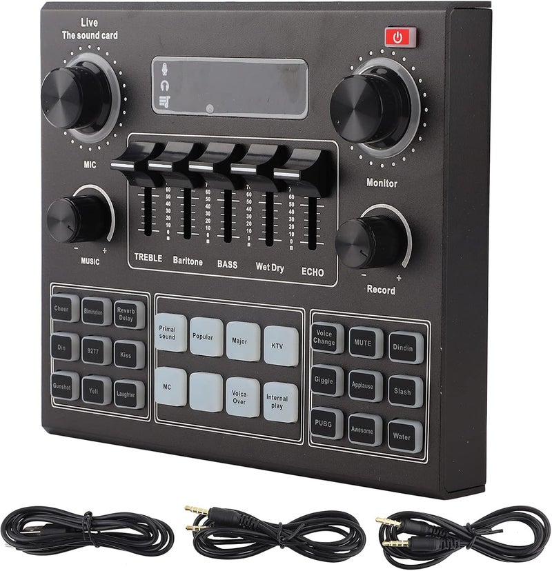 klarako V9 Live Broadcast Sound Card, External Stereo Audio Mixer Broadcast Voice Changer Metal Frosted Body Fit for Computer Games/Mobile Phones/Live Broadcast - Image 1