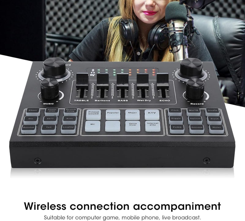 klarako V9 Live Broadcast Sound Card, External Stereo Audio Mixer Broadcast Voice Changer Metal Frosted Body Fit for Computer Games/Mobile Phones/Live Broadcast - Image 5