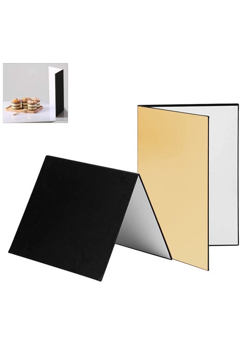 Lighting 3 In 1 Light Reflector Cardboard Photography Folding Diffuser for Glass Ceramic Jewelry Cosmetics Food Product Still Life Photo Shooting Thick Paper Double Sided Board (A4 Gold)