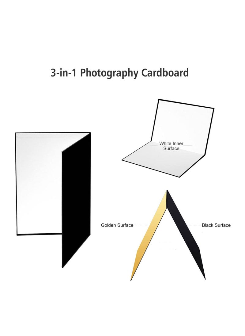 Generic Lighting 3 In 1 Light Reflector Cardboard Photography Folding Diffuser for Glass Ceramic Jewelry Cosmetics Food Product Still Life Photo Shooting Thick Paper Double Sided Board (A4 Gold)  - Image 3