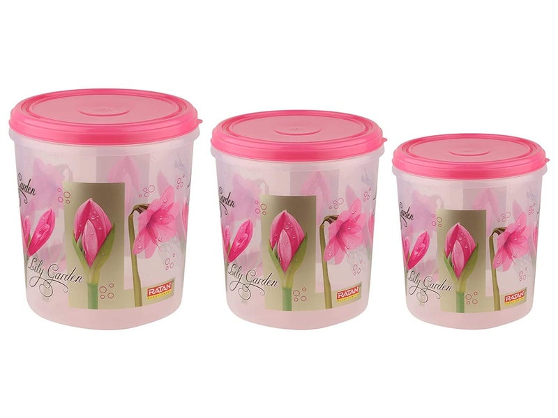 AIR O MATIC Ruby Plastic Container Set 3 Pieces 5kg 7kg 10kg Pink - Image 1