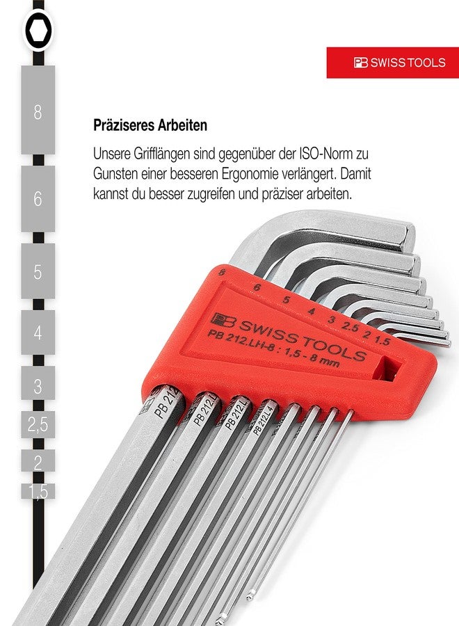 PB Swiss Tools Hex Key Set PB 212.LH-8 CN | 100% Swiss Made | 8-Piece Allen Wrench Set Size 1.5-8 mm with Ball End, in Practical Holder - Image 4