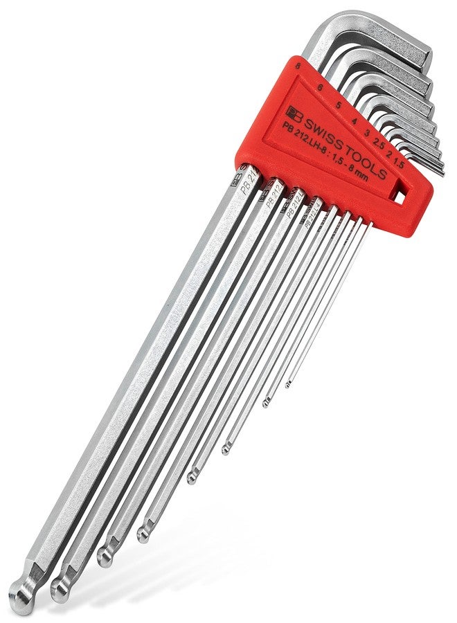 PB Swiss Tools Hex Key Set PB 212.LH-8 CN | 100% Swiss Made | 8-Piece Allen Wrench Set Size 1.5-8 mm with Ball End, in Practical Holder - Image 1