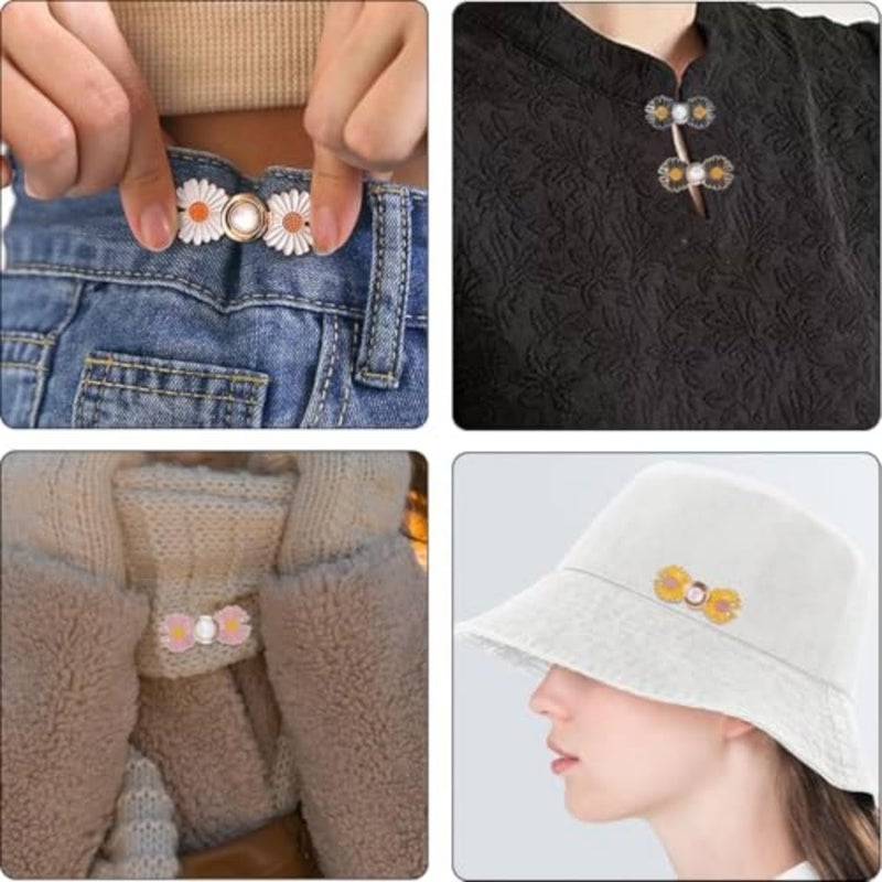 Kofati 2 Set Adjustable Waist Buckle Adjustable Pant Waist Tightener Button Pins Sewing Button Waist Tightener Clip Waist Adjuster Clips for Dresses Pants Jeans Sleeves Too Big Loose  - Image 4