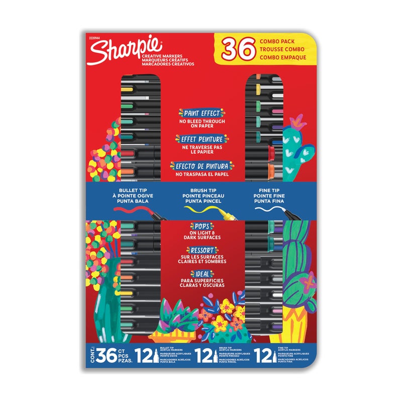 Sharpie Creative Markers Variety Pack, Water-Based Acrylic Paint Markers, Assorted Tips and Colors, 36 Count - Works on Paper, Metal, Wood, Ceramic, Glass, Rock, Canvas - Image 1