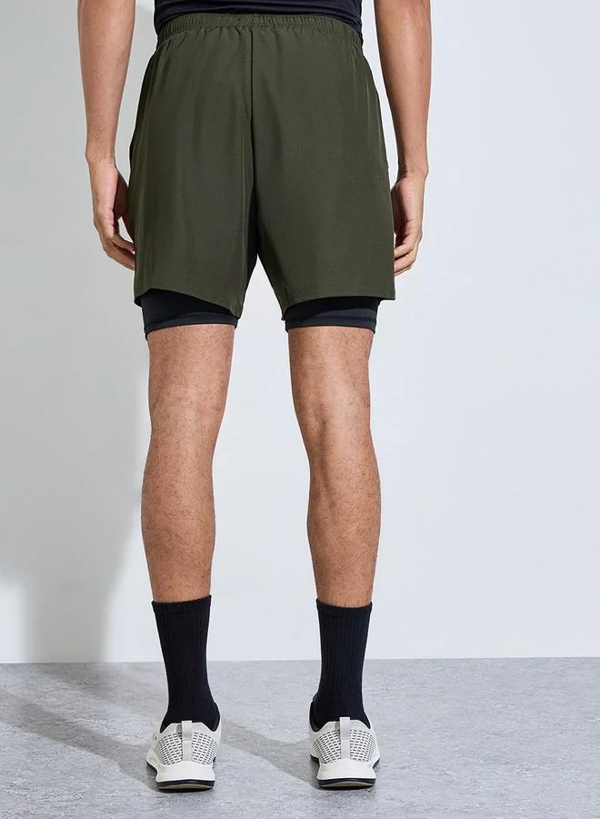 Styli Active  Men Olive 2in1 Running Shorts for Men | Best Price UAE