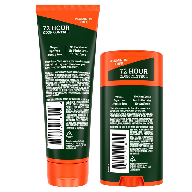 Mando Whole Body Deodorant - Invisible Cream Tube and Solid Stick - 72 Hour Odor Control - Aluminum Free, Baking Soda Free, Skin Safe - 3.0 Oz Tube and 2.6 Oz Solid Stick - Clover Woods - Image 2
