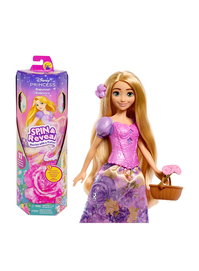 Disney Princess Princess Rapunzel Fashion Doll Set, Spin & Reveal with 11 Surprises Including 5 Accessories, 5 Stickers & Play Scene, Inspired by Movie - Image 1