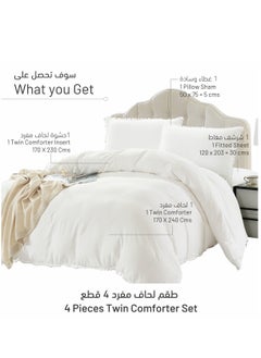 Donetella Comforter Set 4-Pcs Single Size Bed Fits(120 x 200 Cm) Bedding With Pom pom Lace And Removable Filler, White  - Image 3