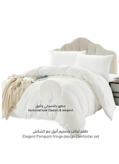 Donetella Comforter Set 4-Pcs Single Size Bed Fits(120 x 200 Cm) Bedding With Pom pom Lace And Removable Filler, White  - Image 2